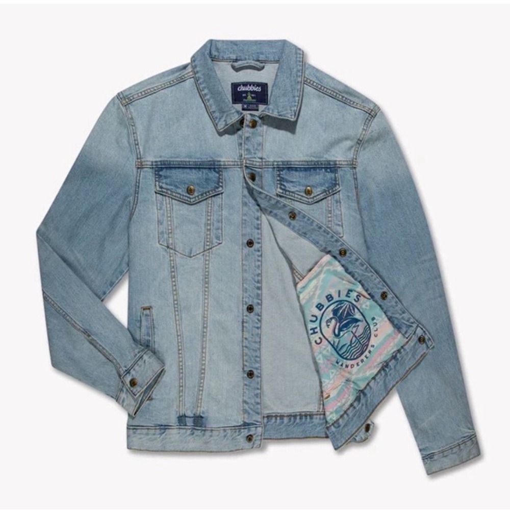 Chubbies Mens Light Wash Denim Trucker Jacket Wanderers Club Blue Medium 651